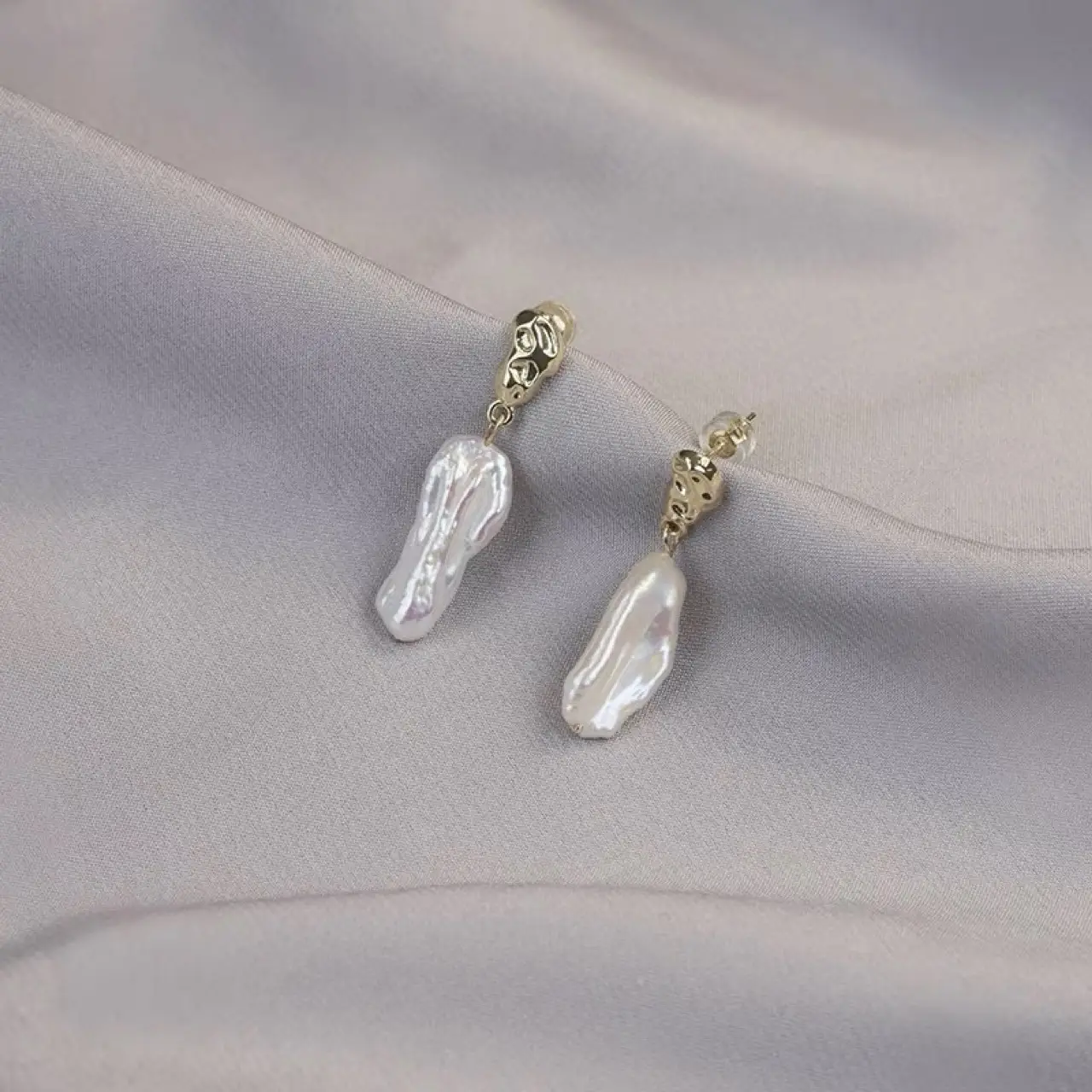Natural Keshi Pearl Earrings Silver Pin Retro French Design