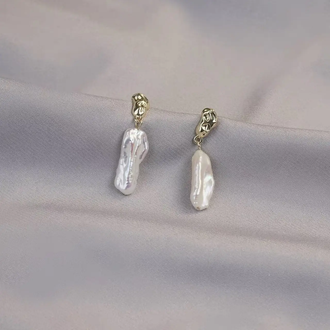 Natural Keshi Pearl Earrings Silver Pin Retro French Design