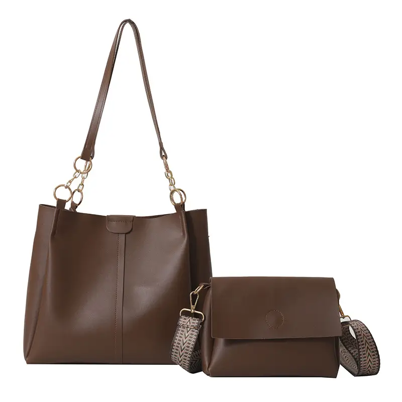 Women's Brown Leather Tote Bag with Chain Strap - Image 10