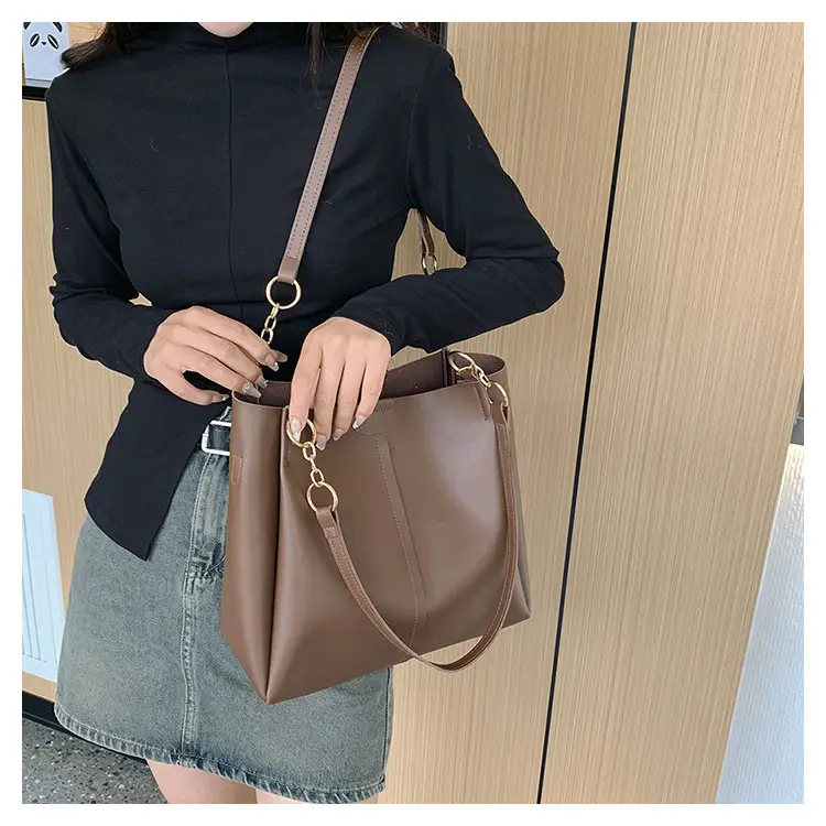 Women's Brown Leather Tote Bag with Chain Strap — feature 12