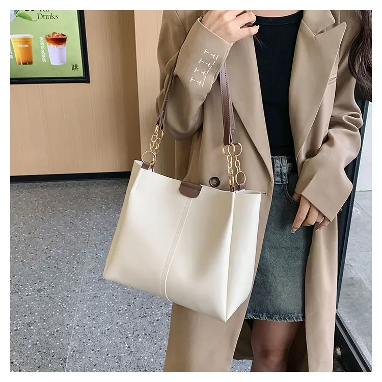 Women's Brown Leather Tote Bag with Chain Strap — feature 14