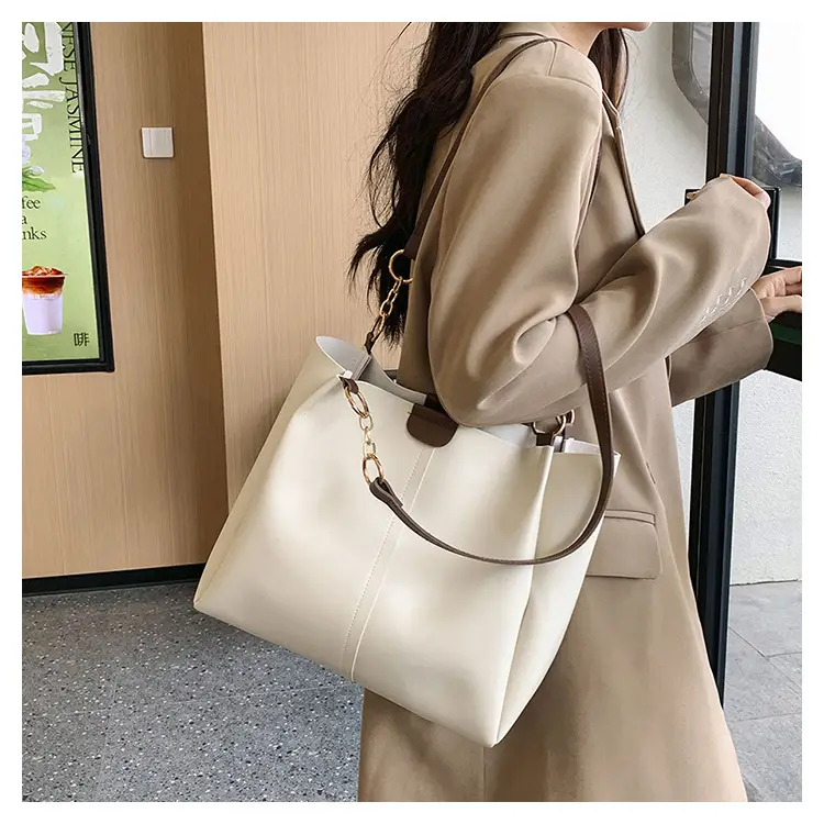 Women's Brown Leather Tote Bag with Chain Strap — feature 15