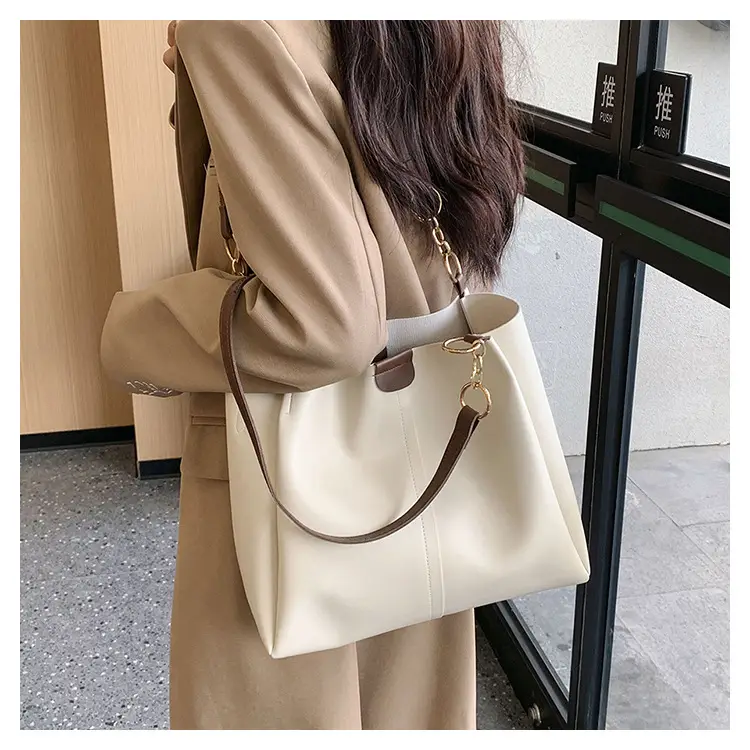 Women's Brown Leather Tote Bag with Chain Strap — feature 18