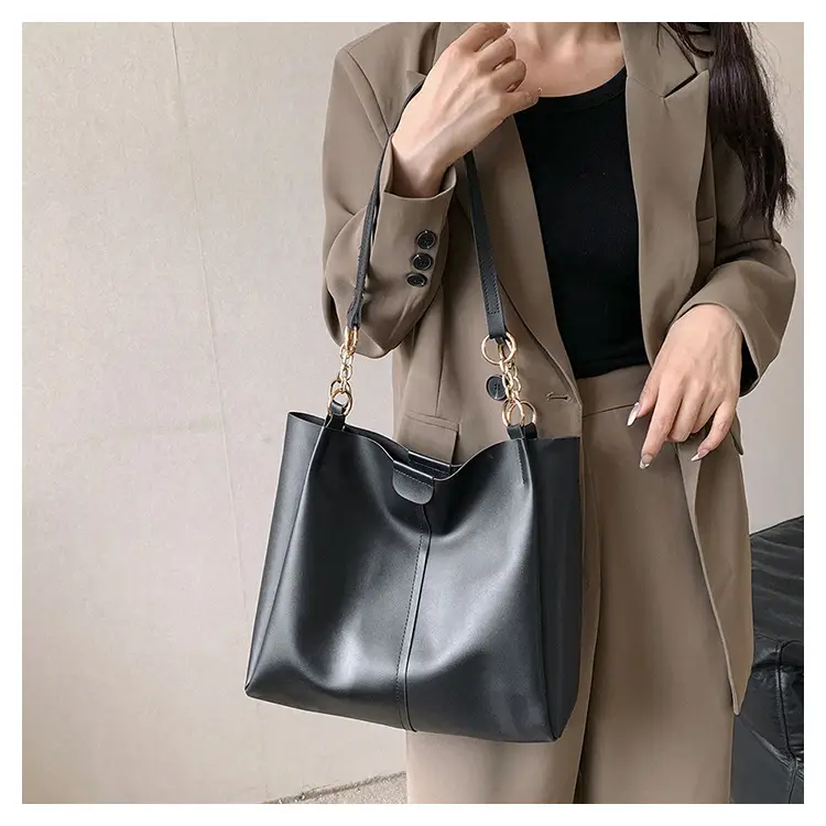 Women's Brown Leather Tote Bag with Chain Strap — feature 19