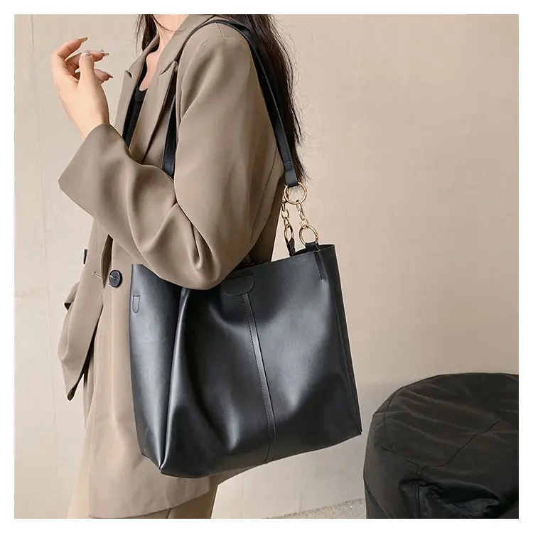 Women's Brown Leather Tote Bag with Chain Strap — feature 21