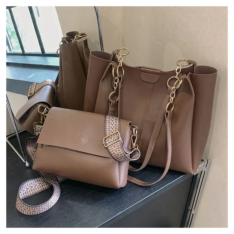 Women's Brown Leather Tote Bag with Chain Strap — feature 27