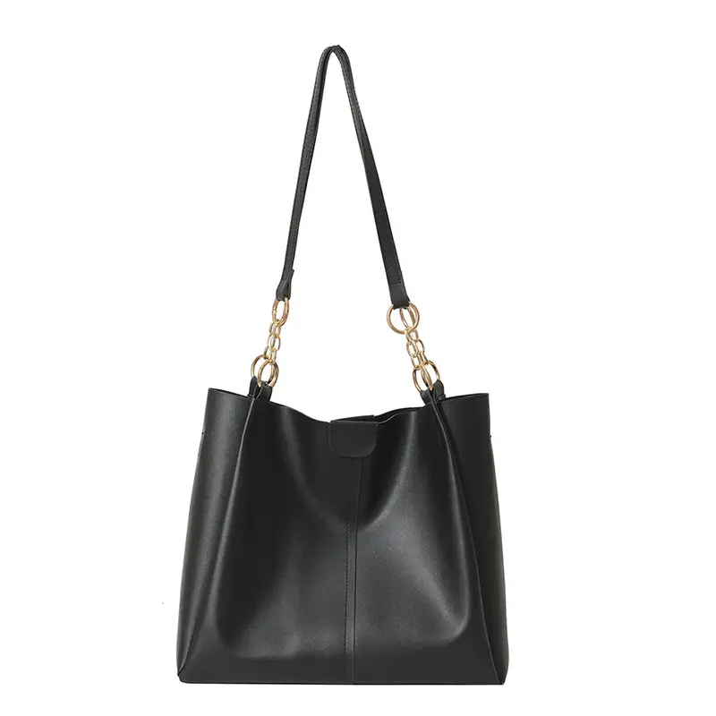Women's Brown Leather Tote Bag with Chain Strap - Image 3