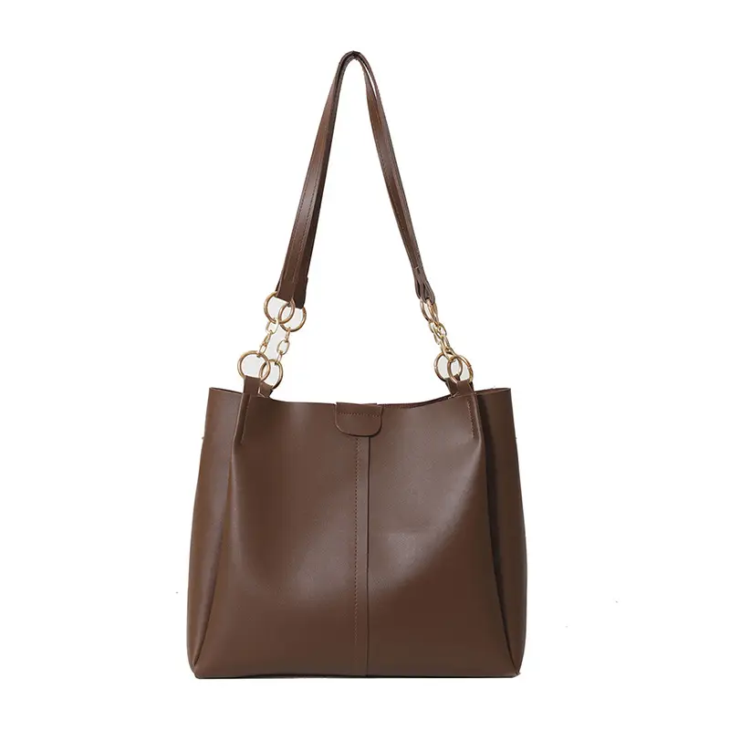 Women's Brown Leather Tote Bag with Chain Strap - Image 4