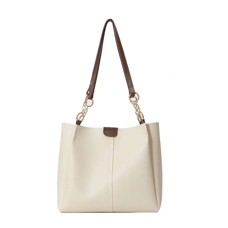 Women's Brown Leather Tote Bag with Chain Strap - Image 5
