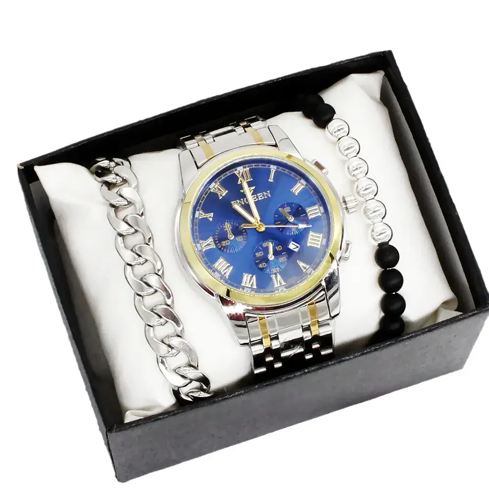 Men's Blue Quartz Watch Set with Bracelet - Image 6