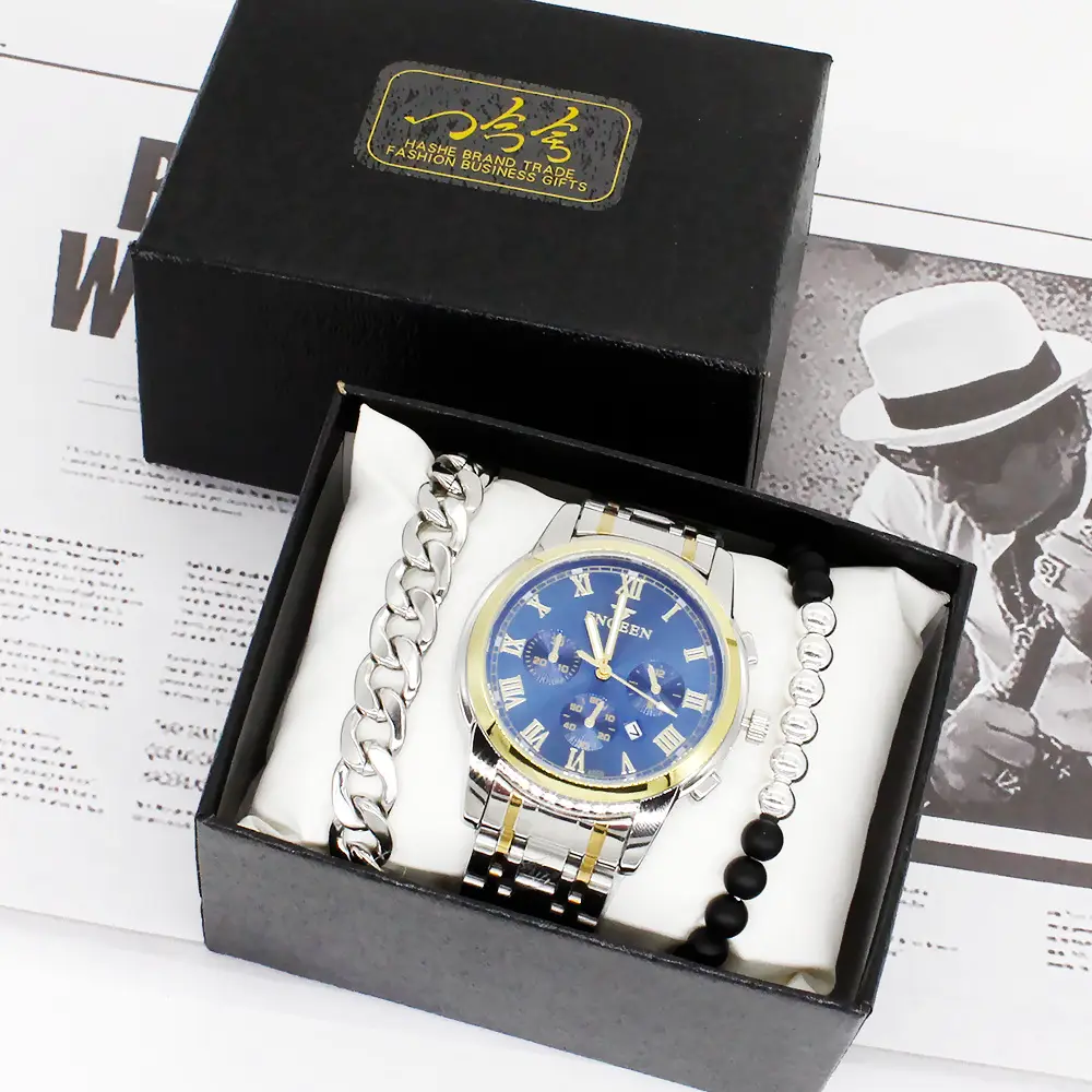 Men's Blue Quartz Watch Set with Bracelet — feature 10