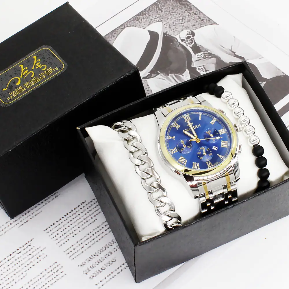 Men's Blue Quartz Watch Set with Bracelet — feature 8