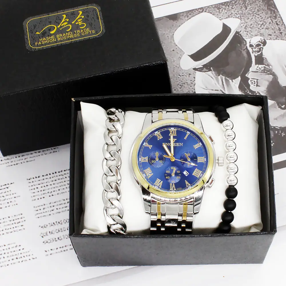 Men's Blue Quartz Watch Set with Bracelet — feature 9