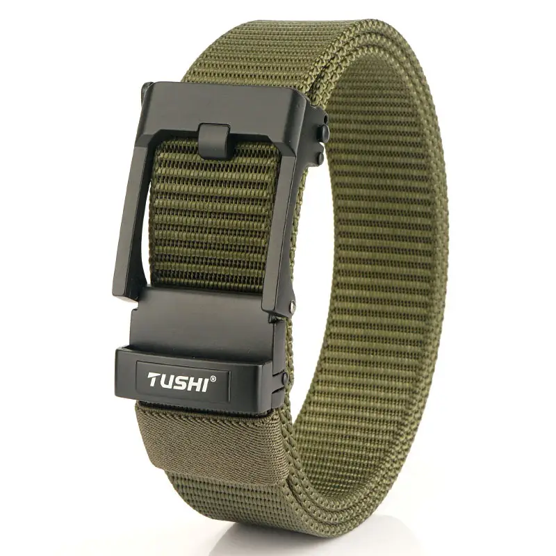 TUSHI Men's Black Nylon Toothless Belt with Silver Buckle - Image 2