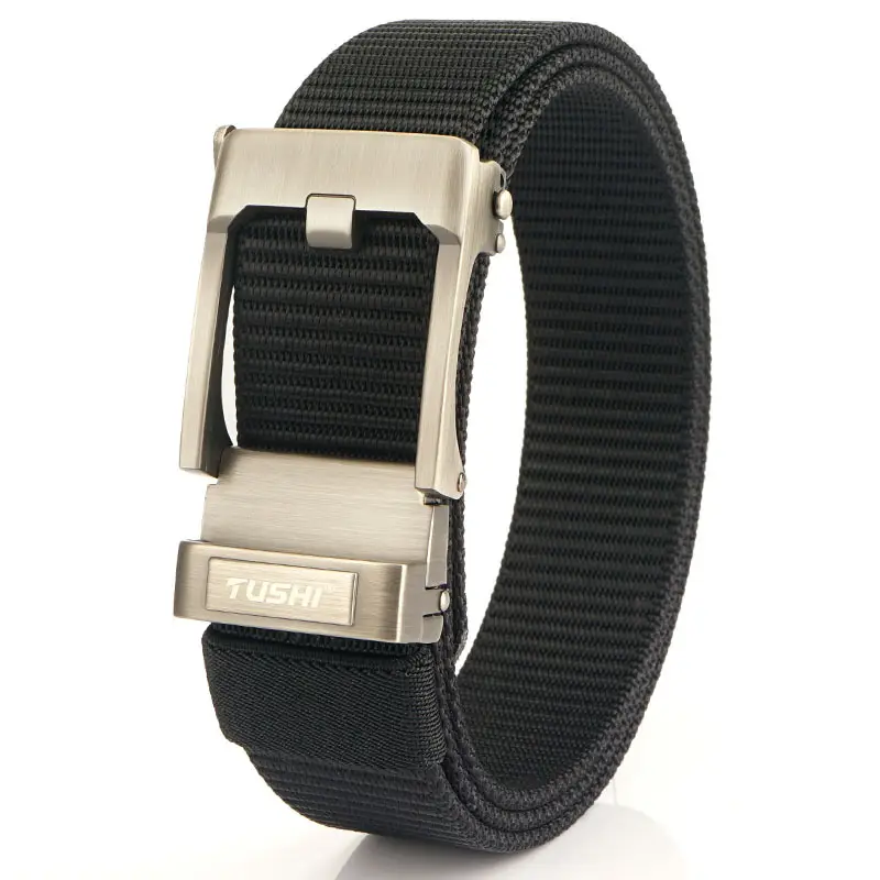 TUSHI Men's Black Nylon Toothless Belt with Silver Buckle - Image 11
