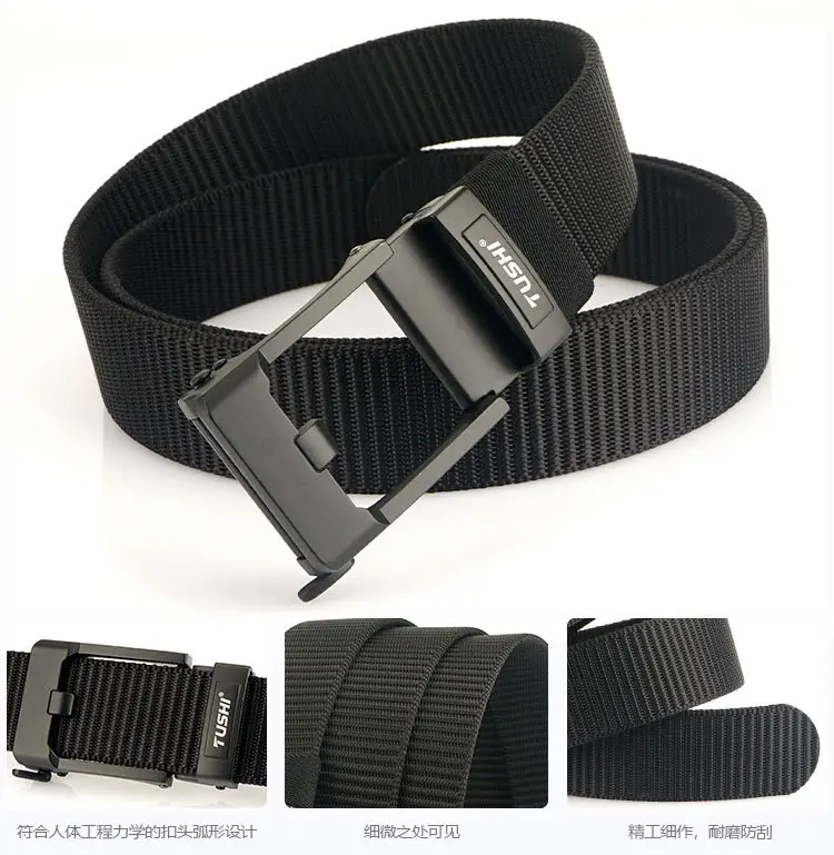 TUSHI Men's Black Nylon Toothless Belt with Silver Buckle β feature 14