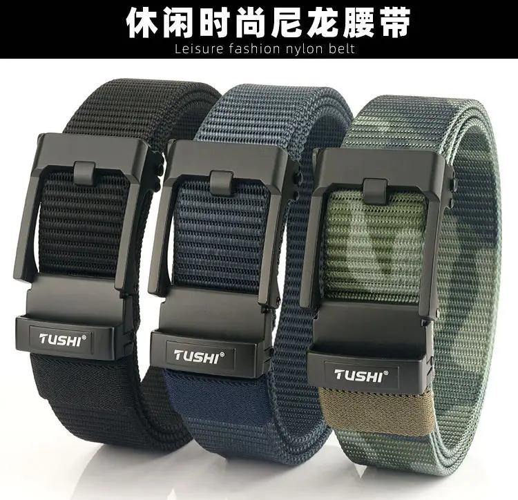 TUSHI Men's Black Nylon Toothless Belt with Silver Buckle β feature 2