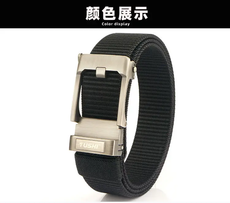TUSHI Men's Black Nylon Toothless Belt with Silver Buckle β feature 27