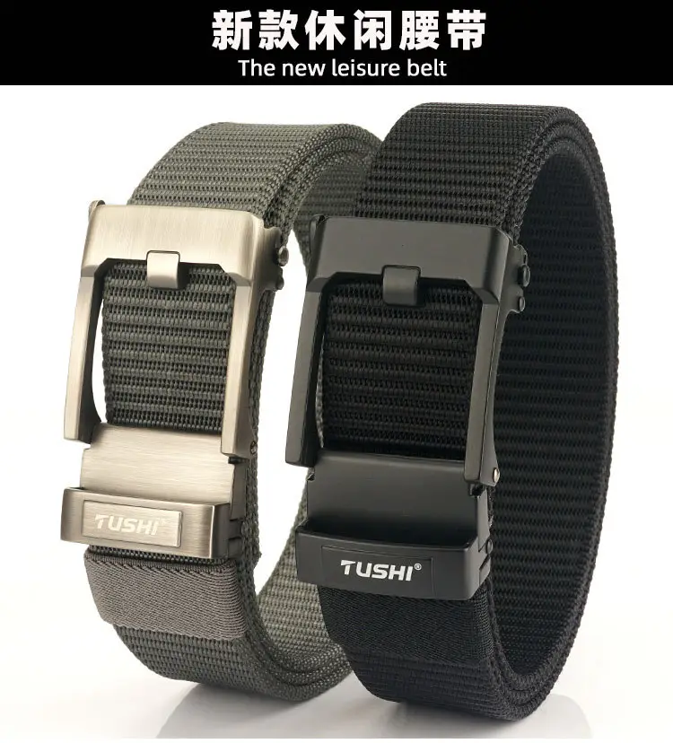 TUSHI Men's Black Nylon Toothless Belt with Silver Buckle β feature 6