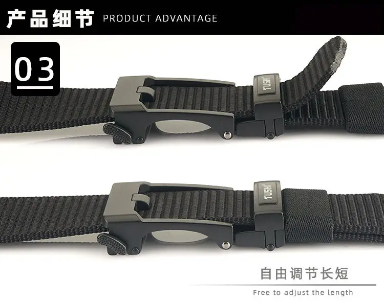 TUSHI Men's Black Nylon Toothless Belt with Silver Buckle β feature 9