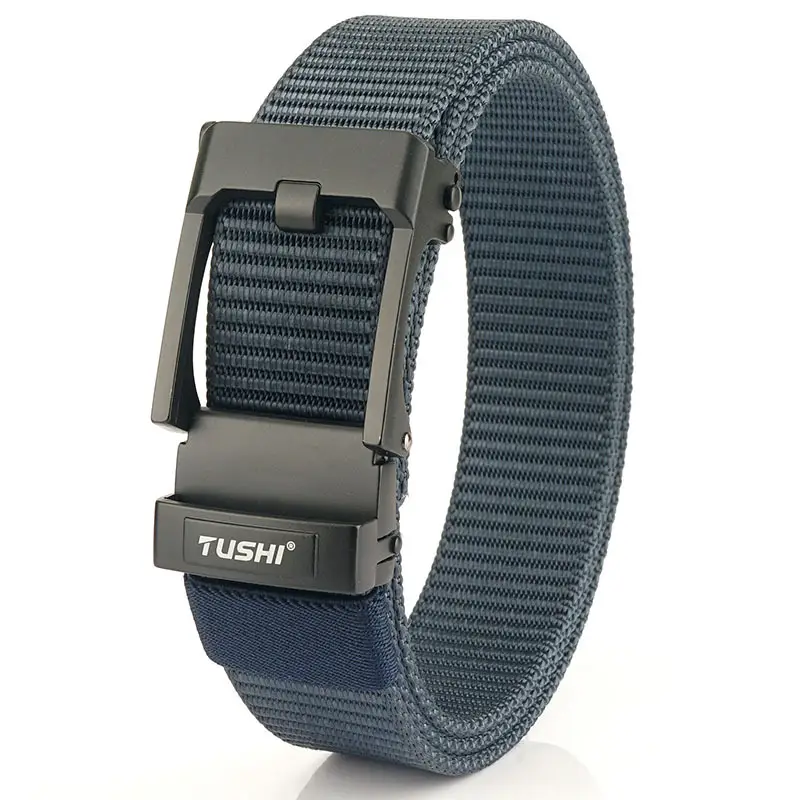 TUSHI Men's Black Nylon Toothless Belt with Silver Buckle - Image 4