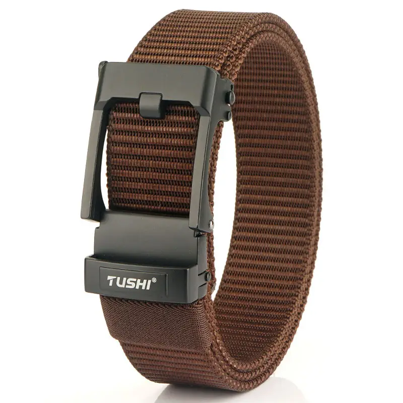 TUSHI Men's Black Nylon Toothless Belt with Silver Buckle - Image 6
