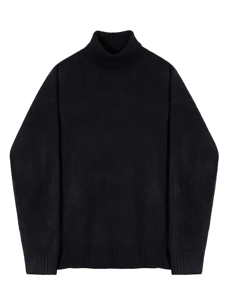 Men Winter Turtleneck Sweater Black Loose Fit - Image 5