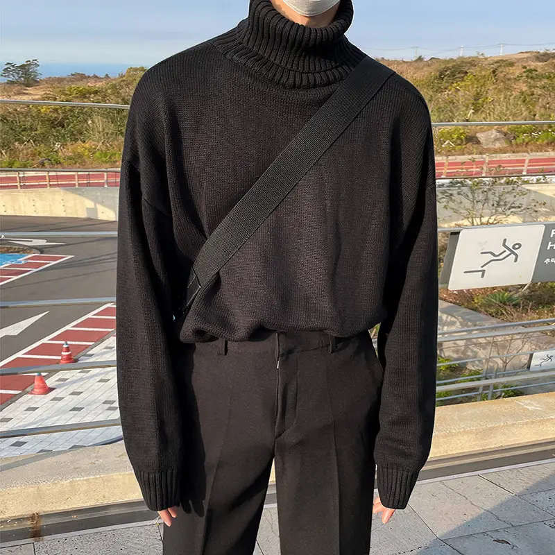 Men Winter Turtleneck Sweater Black Loose Fit — feature 6