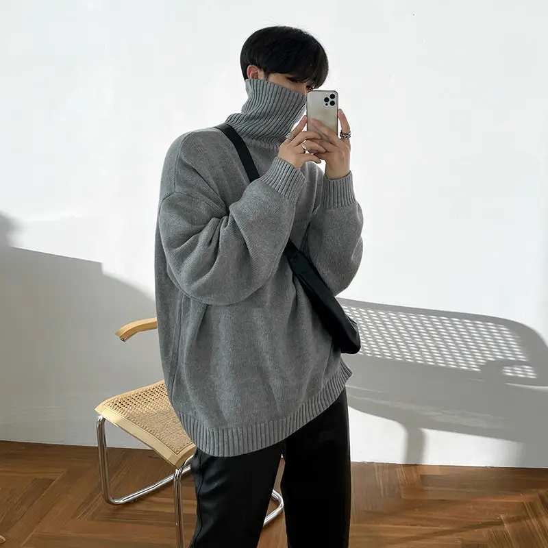 Men Winter Turtleneck Sweater Black Loose Fit — feature 7