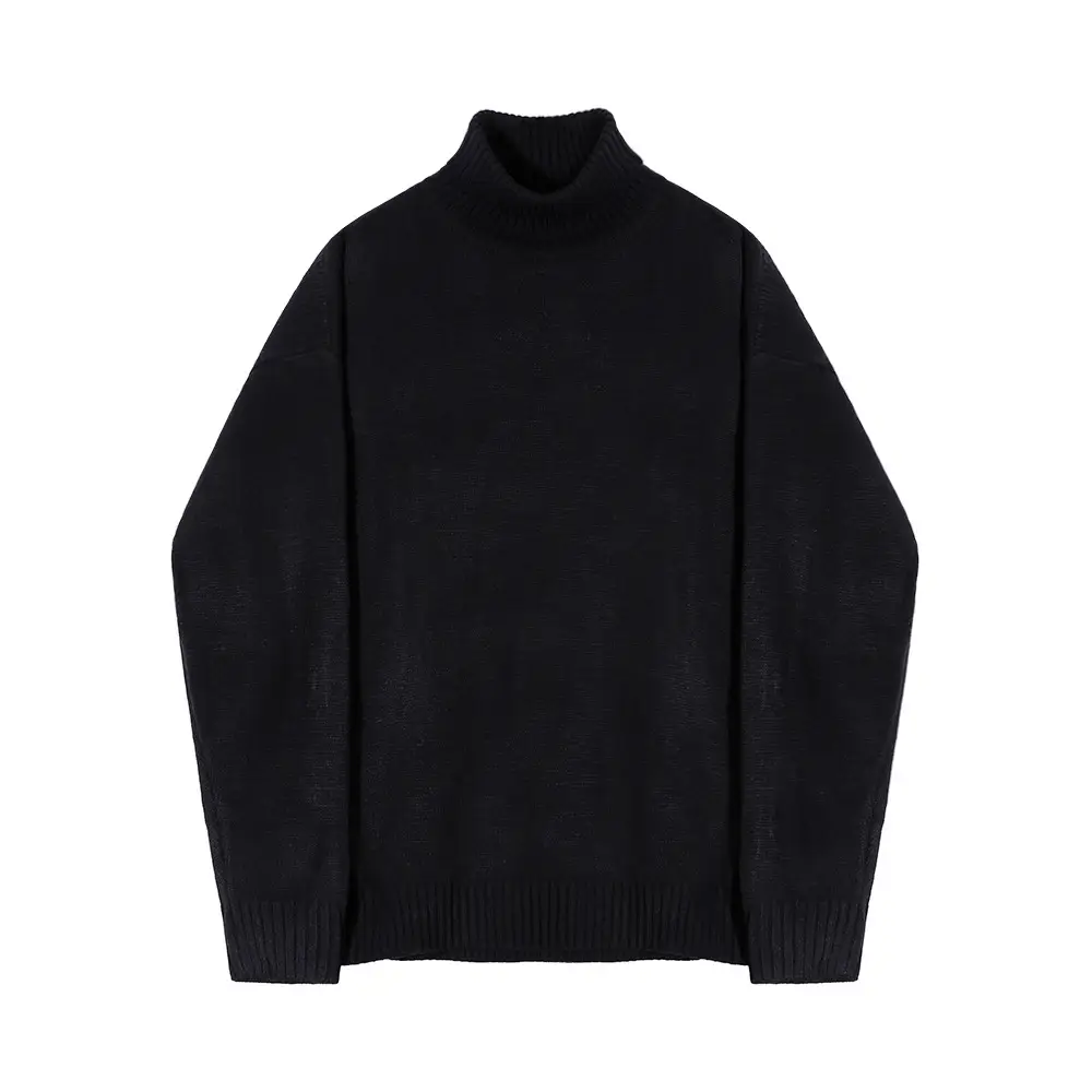 Men Winter Turtleneck Sweater Black Loose Fit — feature 8