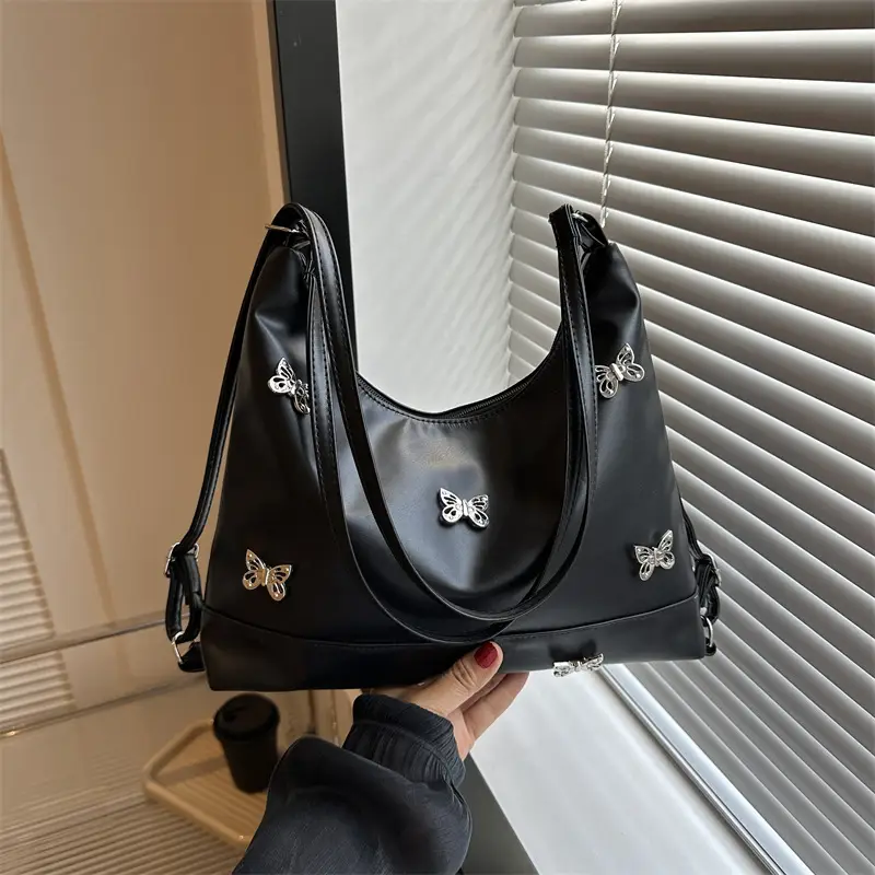 Black Leather Butterfly Shoulder Bag for Women - Image 5