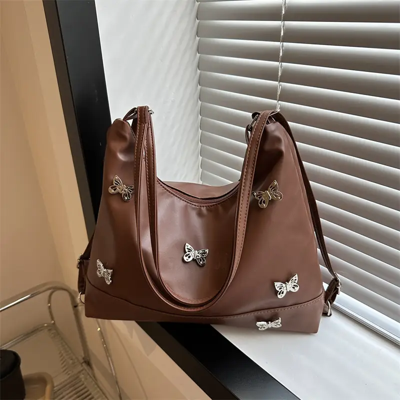 Black Leather Butterfly Shoulder Bag for Women - Image 8