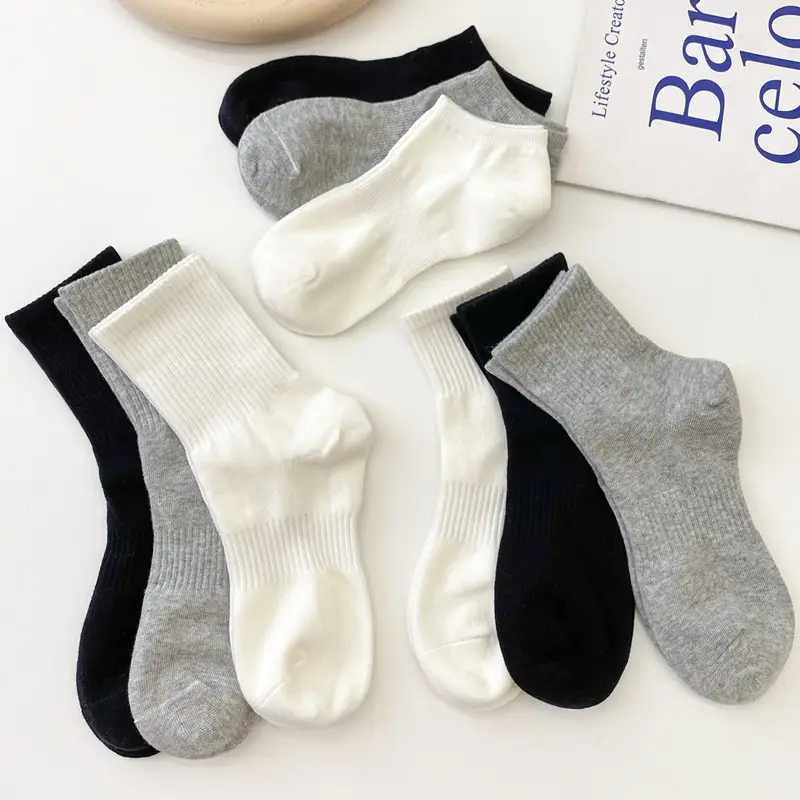 White Socks for Women, Spring and Autumn Mid-Calf Socks, Pure Cotton, Non-Pilling, High-Calf Socks, Sports Short Socks, Odor-Resistant, Black Men's Socks, Autumn