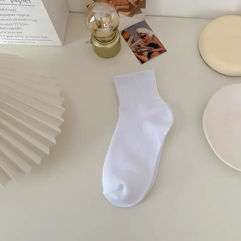 White Socks for Women, Spring and Autumn Mid-Calf Socks, Pure Cotton, Non-Pilling, High-Calf Socks, Sports Short Socks, Odor-Resistant, Black Men's Socks, Autumn