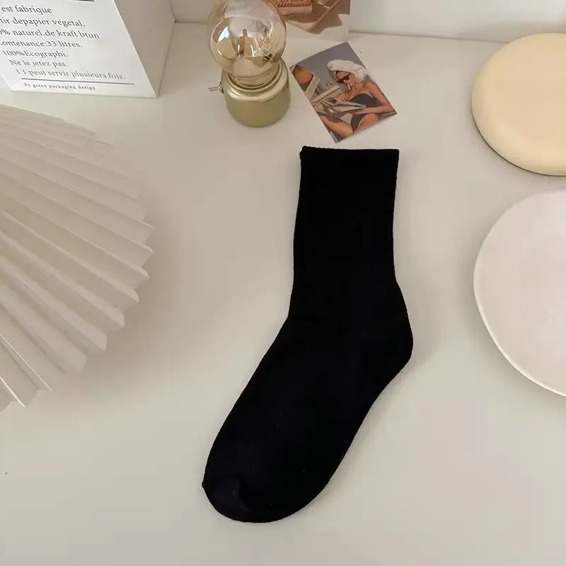 White Socks for Women, Spring and Autumn Mid-Calf Socks, Pure Cotton, Non-Pilling, High-Calf Socks, Sports Short Socks, Odor-Resistant, Black Men's Socks, Autumn
