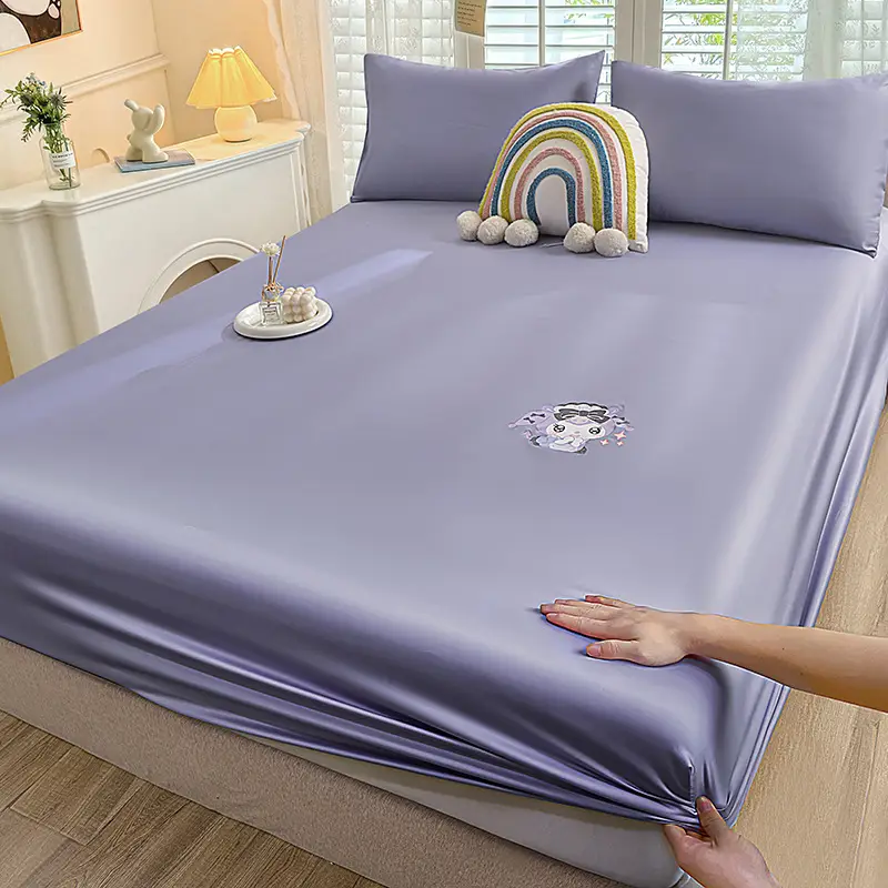 Cartoon Washed Silk Skin-Friendly Hot Flower Bed Sheet Simmons Mattress Surround Protective Cover Anti-Slip Dustproof Bed Cover Batch