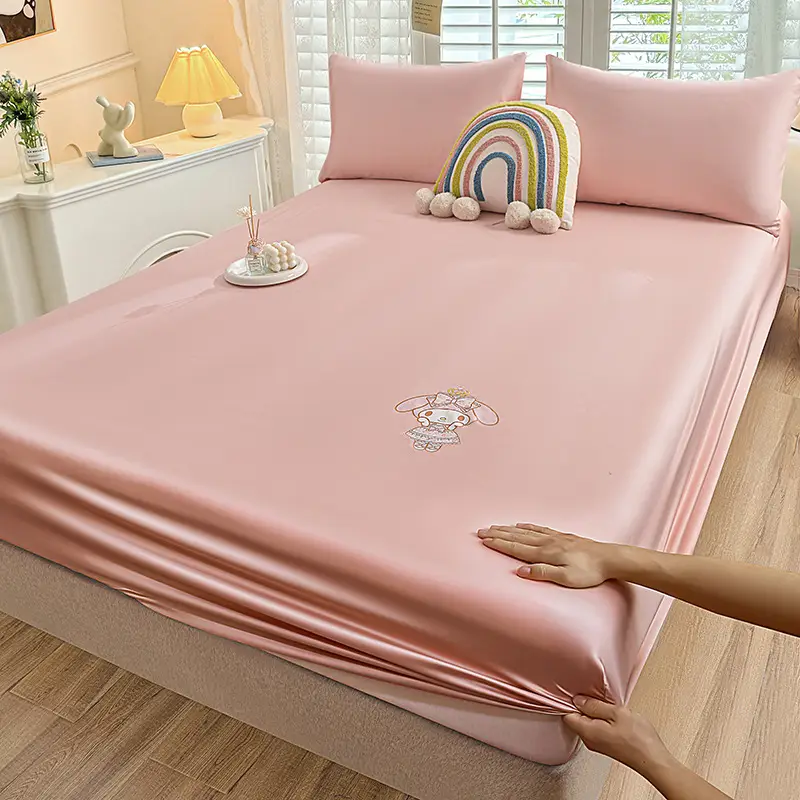 Cartoon Washed Silk Skin-Friendly Hot Flower Bed Sheet Simmons Mattress Surround Protective Cover Anti-Slip Dustproof Bed Cover Batch
