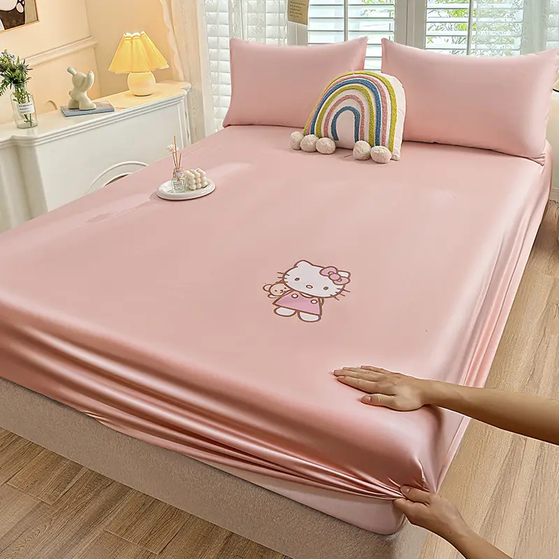 Cartoon Washed Silk Skin-Friendly Hot Flower Bed Sheet Simmons Mattress Surround Protective Cover Anti-Slip Dustproof Bed Cover Batch