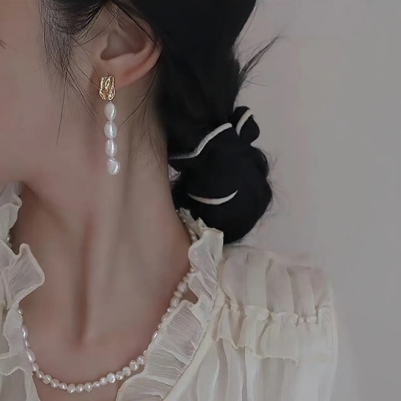 Natural Pearl Earrings for Face Skinny Round Face Retro Sense