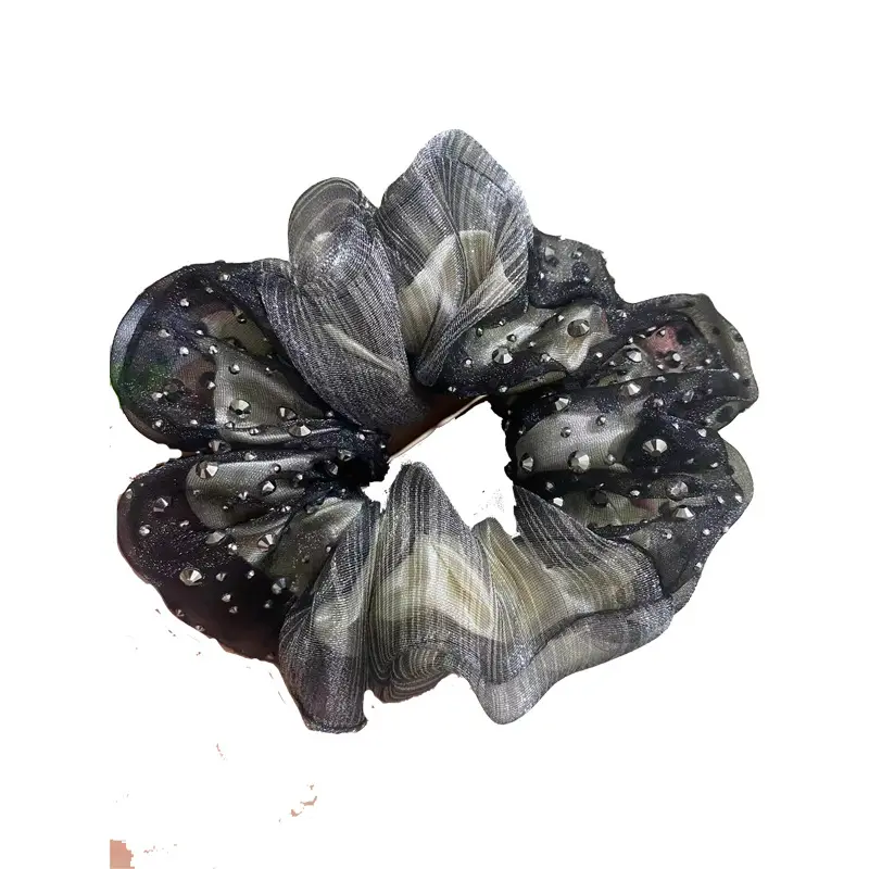 Full Diamond Hair Band Star inlaid French Double-layer Organza Sweet Temperament Headdress Flower Hair Tie Rope - Image 5