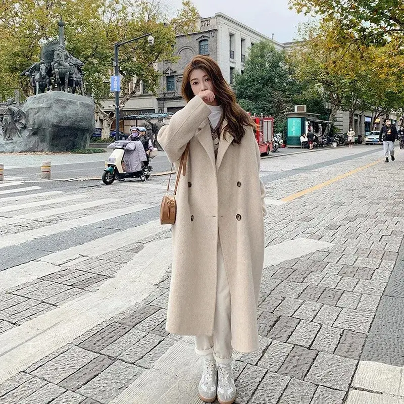 Women Woolen Coat Black Long Sleeve Mid-Length Korean Style - Image 8