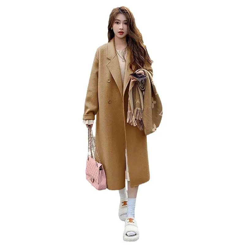 Women Woolen Coat Black Long Sleeve Mid-Length Korean Style - Image 11