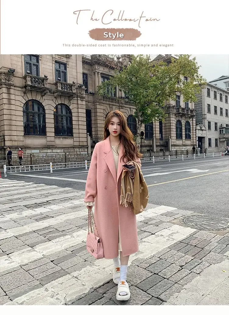 Women Woolen Coat Black Long Sleeve Mid-Length Korean Style — feature 1