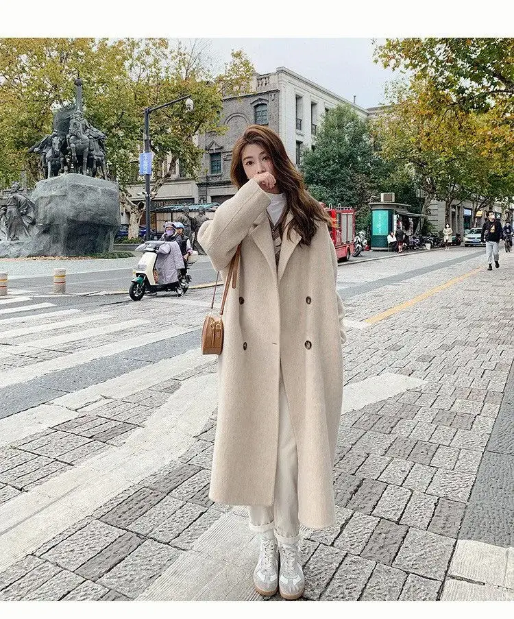 Women Woolen Coat Black Long Sleeve Mid-Length Korean Style — feature 10