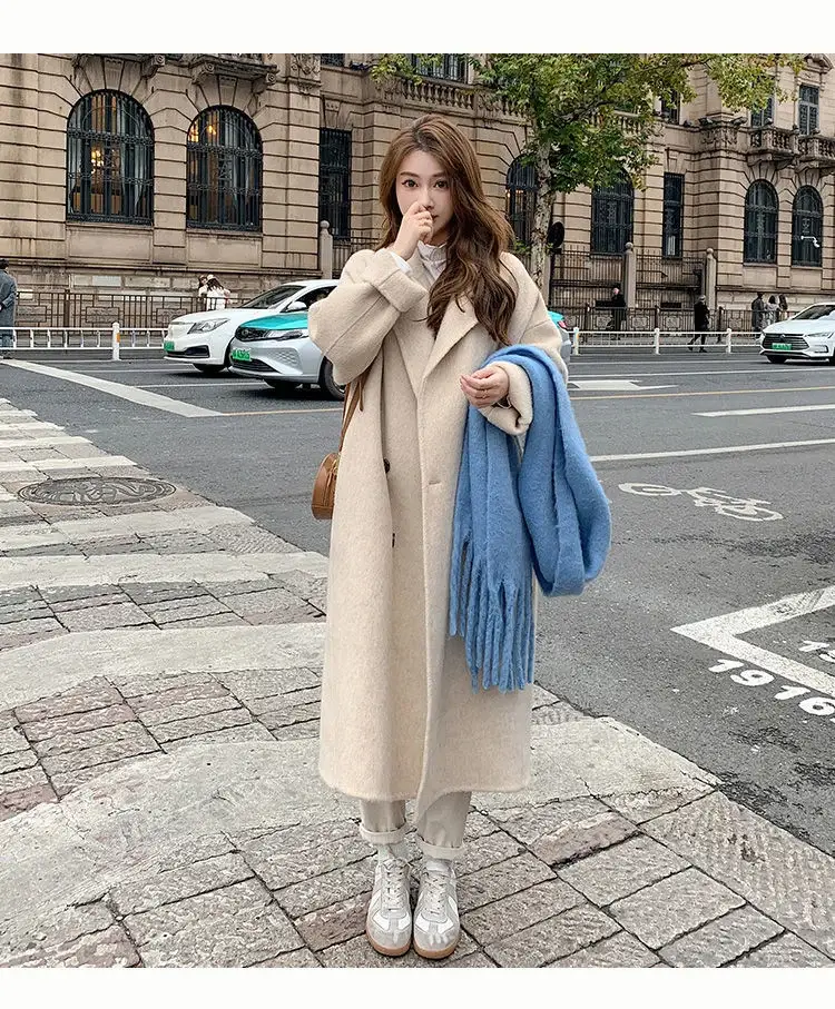 Women Woolen Coat Black Long Sleeve Mid-Length Korean Style — feature 11