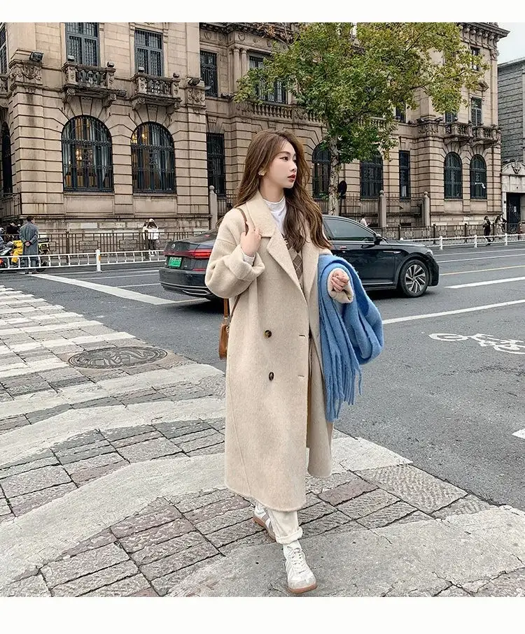 Women Woolen Coat Black Long Sleeve Mid-Length Korean Style — feature 12