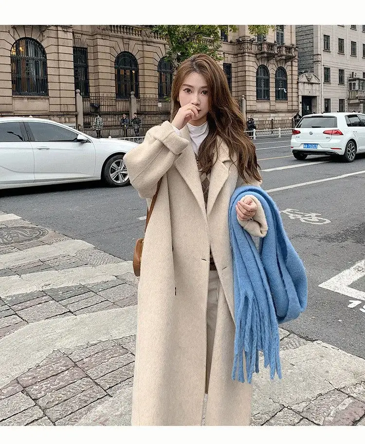 Women Woolen Coat Black Long Sleeve Mid-Length Korean Style — feature 13