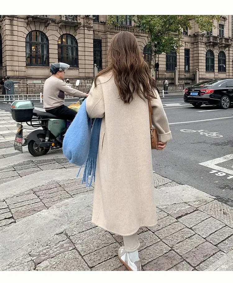 Women Woolen Coat Black Long Sleeve Mid-Length Korean Style — feature 14