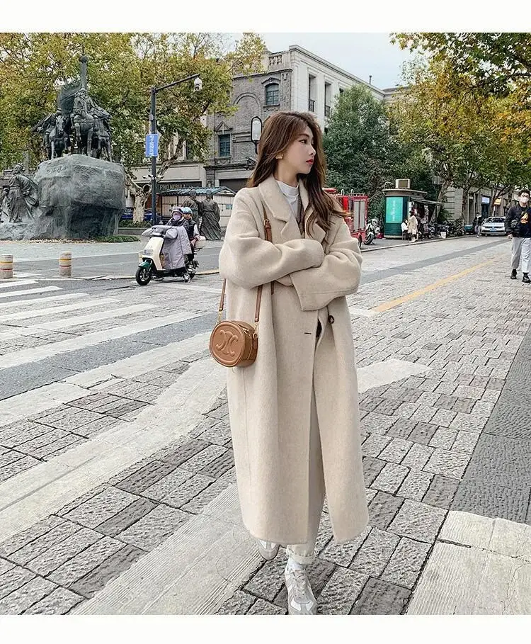 Women Woolen Coat Black Long Sleeve Mid-Length Korean Style — feature 15