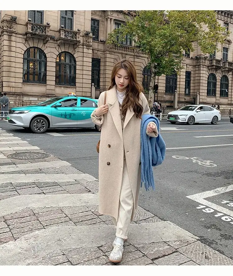 Women Woolen Coat Black Long Sleeve Mid-Length Korean Style — feature 16